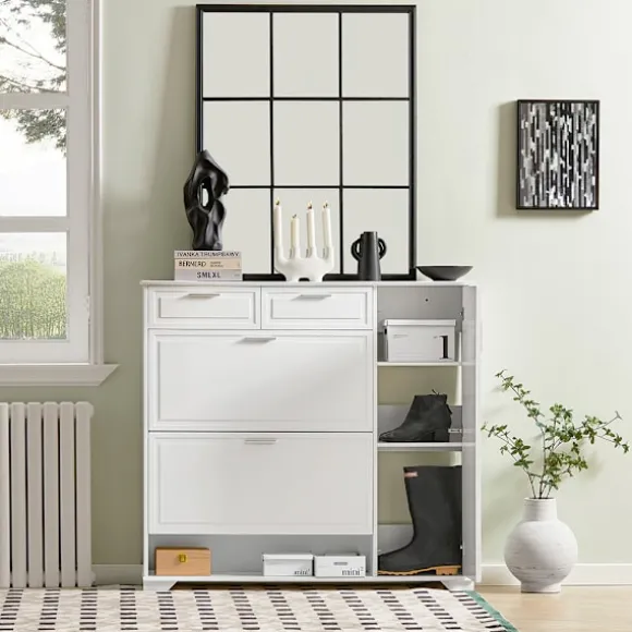 SoBuy hvid skoskab med 1 skuffe 120x26x110cm, moderne FSR104-W