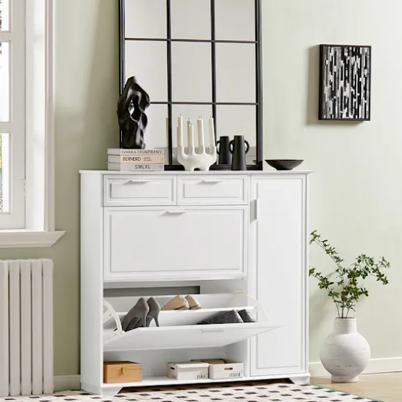 SoBuy hvid skoskab med 1 skuffe 120x26x110cm, moderne FSR104-W