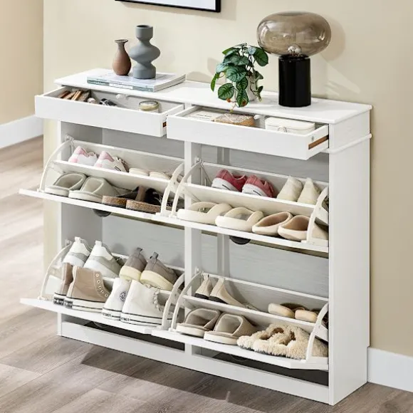 SoBuy hvid skoskab med 2 skuffer 104.5x24x85cm, moderne FSR79-WG