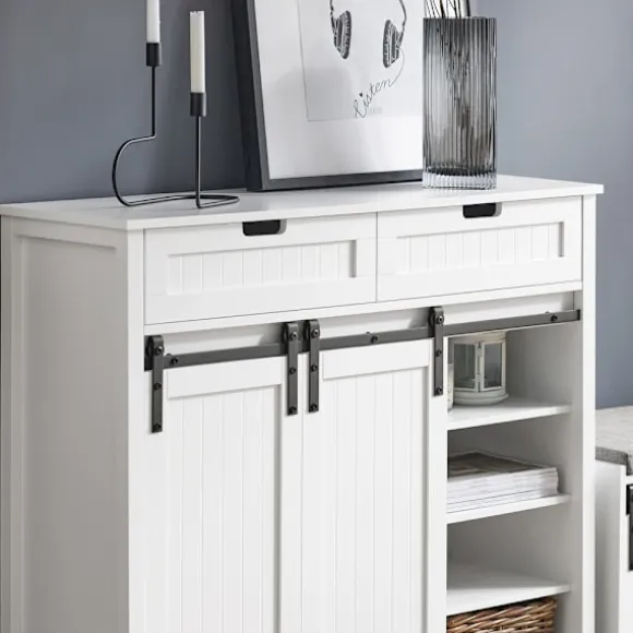 SoBuy hvid skoskab med skydedøre og buffet og skuffer 104x35x93cm, moderne FSB74-W