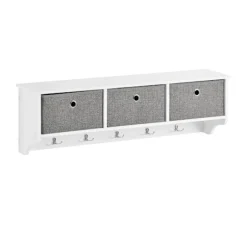 SoBuy hvid vægmonteret tøjstativ med 5 kroge og 3 stofkurve 100x20x30cm, moderne FRG282-W