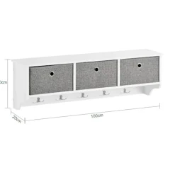 SoBuy hvid vægmonteret tøjstativ med 5 kroge og 3 stofkurve 100x20x30cm, moderne FRG282-W