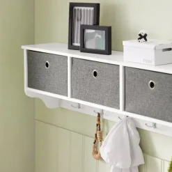 SoBuy hvid vægmonteret tøjstativ med 5 kroge og 3 stofkurve 100x20x30cm, moderne FRG282-W
