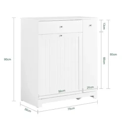 SoBuy hvidt badeværelsesskab med vasketøjskurv med 1 skuffe 78x38x90.3cm, moderne BZR214-W