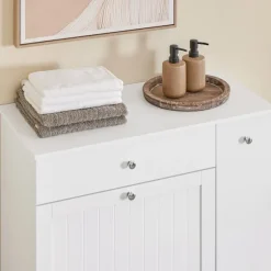 SoBuy hvidt badeværelsesskab med vasketøjskurv med 1 skuffe 78x38x90.3cm, moderne BZR214-W