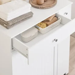 SoBuy hvidt badeværelsesskab med vasketøjskurv med 1 skuffe 78x38x90.3cm, moderne BZR214-W