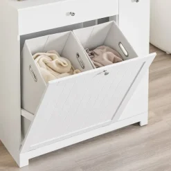 SoBuy hvidt badeværelsesskab med vasketøjskurv med 1 skuffe 78x38x90.3cm, moderne BZR214-W