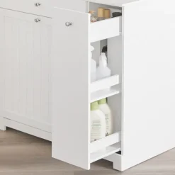 SoBuy hvidt badeværelsesskab med vasketøjskurv med 1 skuffe 78x38x90.3cm, moderne BZR214-W
