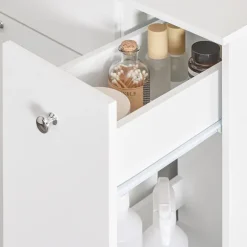 SoBuy hvidt badeværelsesskab med vasketøjskurv med 1 skuffe 78x38x90.3cm, moderne BZR214-W