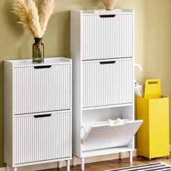SoBuy hvidt skoskab med 3 døre 19x50.01x130cm, moderne FSR177-H-W
