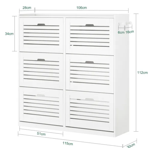 SoBuy hvidt skoskab med 6 døre 30x115.01x111.99cm, moderne FSR145-W