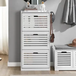 SoBuy hvidt skoskab med 3 døre 30x54.99x111.99cm, moderne FSR108-W