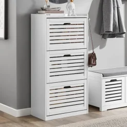 SoBuy hvidt skoskab med 3 døre 30x54.99x111.99cm, moderne FSR108-W