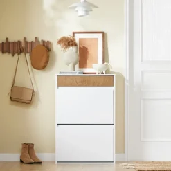 SoBuy hvidt skoskab med 2 døre 61x26x91cm, funktionel FSR205-WN