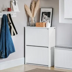 SoBuy hvidt skoskab med 2 døre 26.01x61.01x81cm, moderne FSR165-K-W