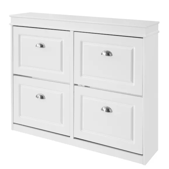 SoBuy hvidt skoskab med 4 døre 105x24x83.01cm, moderne FSR79-W