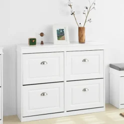 SoBuy hvidt skoskab med 4 døre 105x24x83.01cm, moderne FSR79-W