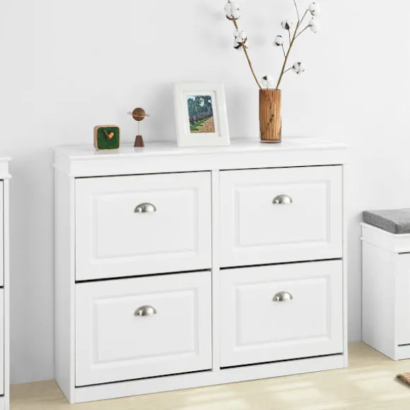 SoBuy hvidt skoskab med 4 døre 105x24x83.01cm, moderne FSR79-W