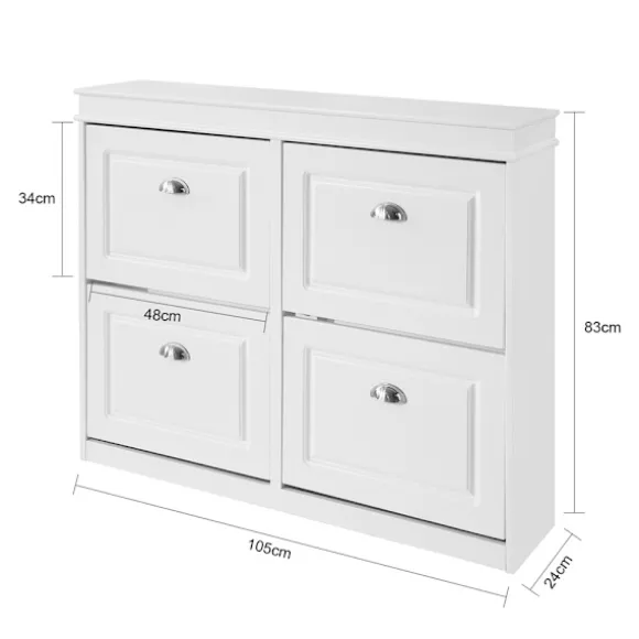SoBuy hvidt skoskab med 4 døre 105x24x83.01cm, moderne FSR79-W