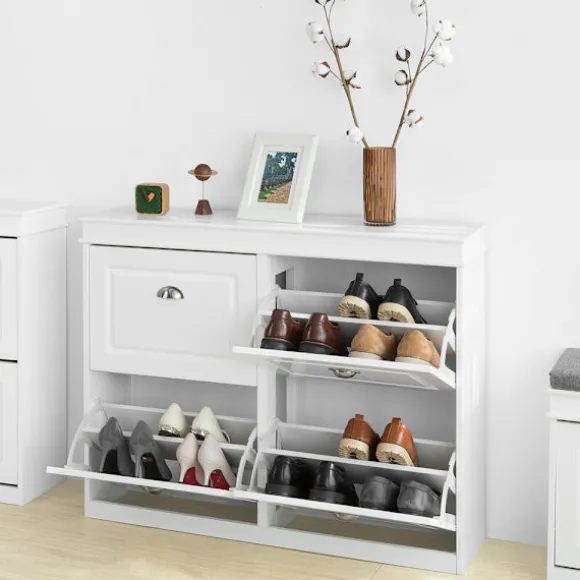 SoBuy hvidt skoskab med 4 døre 105x24x83.01cm, moderne FSR79-W