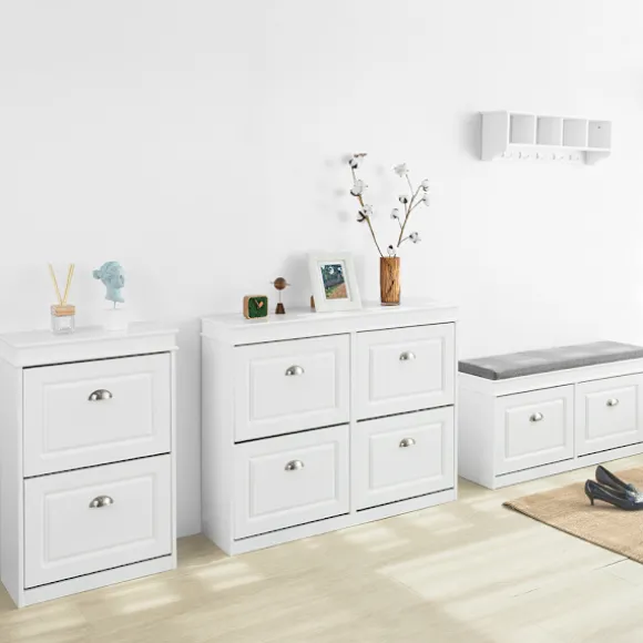 SoBuy hvidt skoskab med 4 døre 105x24x83.01cm, moderne FSR79-W