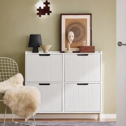 SoBuy hvidt skoskab med 4 døre 19x100x91.01cm, moderne FSR177-L-W