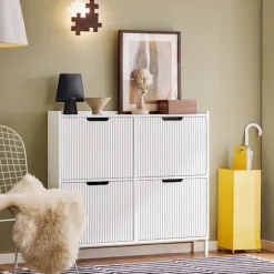 SoBuy hvidt skoskab med 4 døre 19x100x91.01cm, moderne FSR177-L-W
