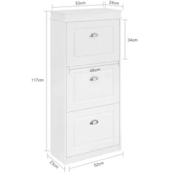SoBuy hvidt skoskab med 3 døre 53.01x24x116.99cm, moderne FSR94-W