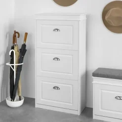 SoBuy hvidt skoskab med 3 døre 53.01x24x116.99cm, moderne FSR94-W
