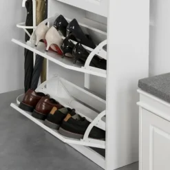SoBuy hvidt skoskab med 3 døre 53.01x24x116.99cm, moderne FSR94-W