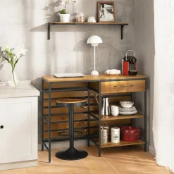 SoBuy Køkkenø med 1 skuffe i mørkebrun 120x45x90cm, industriel FSB71-PF