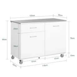 SoBuy Køkkenø med 1 skuffe i hvid 120x56x90.5cm, funktionel FKW117-W