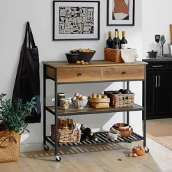 SoBuy Køkkenø med 1 skuffe i mørkebrun 100x45x92.5cm, industriel FKW112-PF
