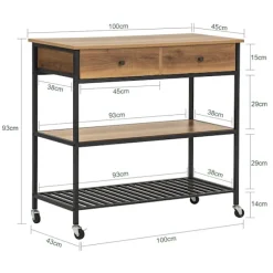 SoBuy Køkkenø med 1 skuffe i mørkebrun 100x45x92.5cm, industriel FKW112-PF