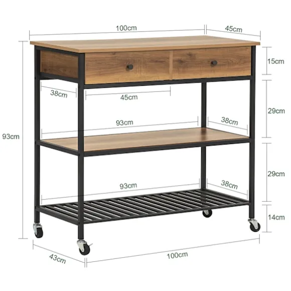 SoBuy Køkkenø med 1 skuffe i mørkebrun 100x45x92.5cm, industriel FKW112-PF