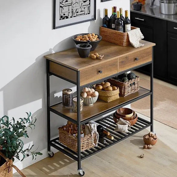 SoBuy Køkkenø med 1 skuffe i mørkebrun 100x45x92.5cm, industriel FKW112-PF