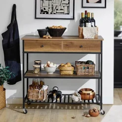 SoBuy Køkkenø med 1 skuffe i mørkebrun 100x45x92.5cm, industriel FKW112-PF