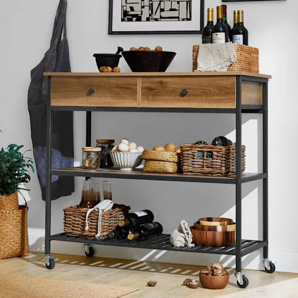 SoBuy Køkkenø med 1 skuffe i mørkebrun 100x45x92.5cm, industriel FKW112-PF