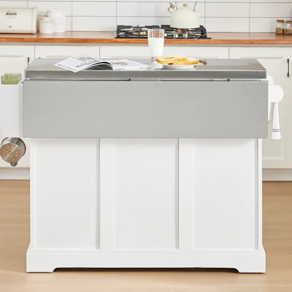 SoBuy Køkkenø med 2 skuffer i hvid 129x71x91cm, moderne FKW128-ST