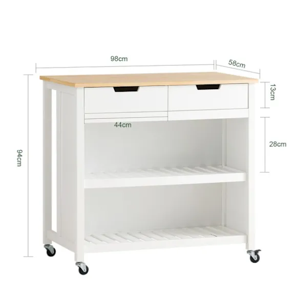 SoBuy Køkkenø med 2 skuffer i hvid 100x60x93.5cm, funktionel FKW74-WN