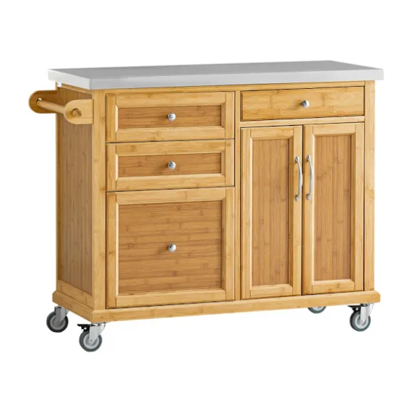 SoBuy Køkkenø med 4 skuffer i træ 115x46x91cm, funktionel FKW70-N