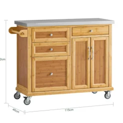 SoBuy Køkkenø med 4 skuffer i træ 115x46x91cm, funktionel FKW70-N