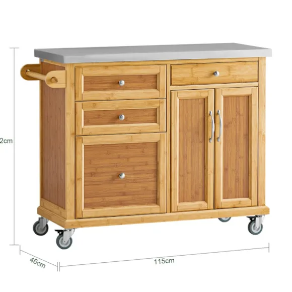 SoBuy Køkkenø med 4 skuffer i træ 115x46x91cm, funktionel FKW70-N