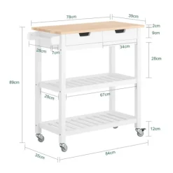 SoBuy Køkkenø med 2 skuffer i hvid 84x39x89cm, moderne FKW68-WN