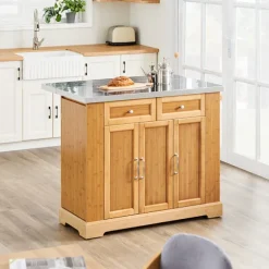SoBuy Køkkenø med 2 skuffer i træ 107x71x92.5cm, funktionel FKW130-N