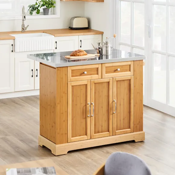 SoBuy Køkkenø med 2 skuffer i træ 107x71x92.5cm, funktionel FKW130-N