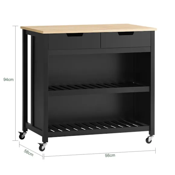 SoBuy Køkkenø med 2 skuffer i sort 100x60x93.5cm, funktionel FKW74-SCH