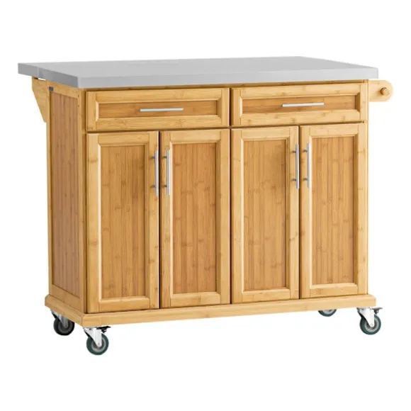 SoBuy Køkkenø med 2 skuffer i træ 115x71x92.5cm, funktionel FKW69-N
