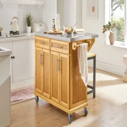 SoBuy Køkkenø med 2 skuffer i træ 115x71x92.5cm, funktionel FKW69-N
