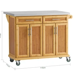 SoBuy Køkkenø med 2 skuffer i træ 115x71x92.5cm, funktionel FKW69-N
